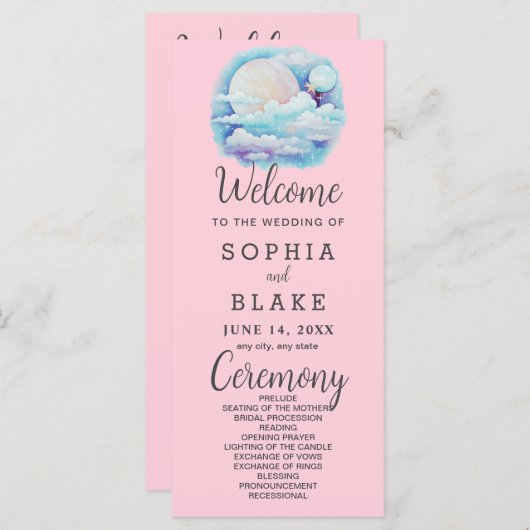 Volle Maan Celestial Stars Roze Huwelijksprogramma (Voorkant / Achterkant)