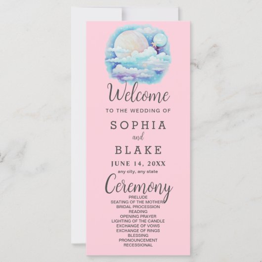 Volle Maan Celestial Stars Roze Huwelijksprogramma (Voorkant)