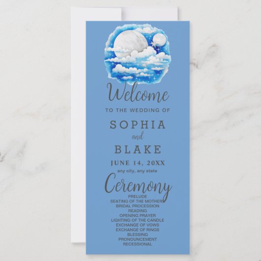 Volle Maan Celestial Sterren Blauw Huwelijksprogra (Voorkant)