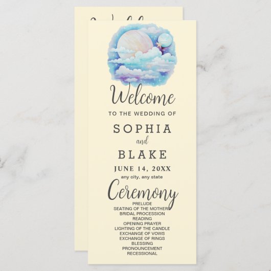 Volle Maan Celestial Sterren Geel Huwelijksprogram (Voorkant / Achterkant)