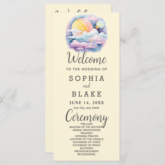 Volle Maan Celestial Sterren Wit Huwelijksprogramm (Voorkant / Achterkant)