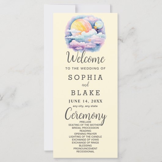 Volle Maan Celestial Sterren Wit Huwelijksprogramm (Voorkant)