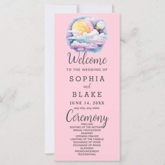 Volle Maan Celestial Sterren Wit Huwelijksprogramm (Voorkant)