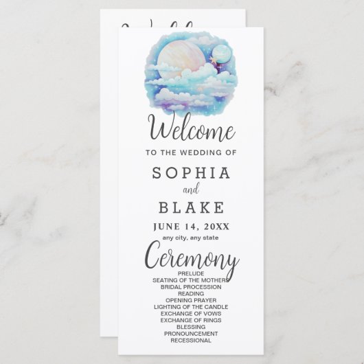 Volle Maan Celestial Sterren Wit Huwelijksprogramm (Voorkant / Achterkant)