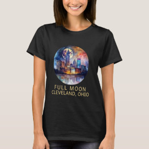 Volle maan Cleveland Skyline, maan boven Cleveland T-shirt