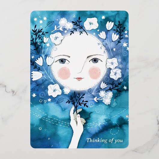 Volle Maan Denken aan U Zilver Folie Feestdagenkaart (Voorkant)