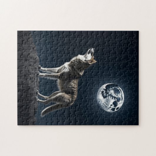 Volle Maan die op de Wolf Blank schijnt Legpuzzel (Horizontaal)