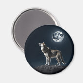 Volle Maan die op de Wolf schijnt Magneet (Voorkant / Achterkant)