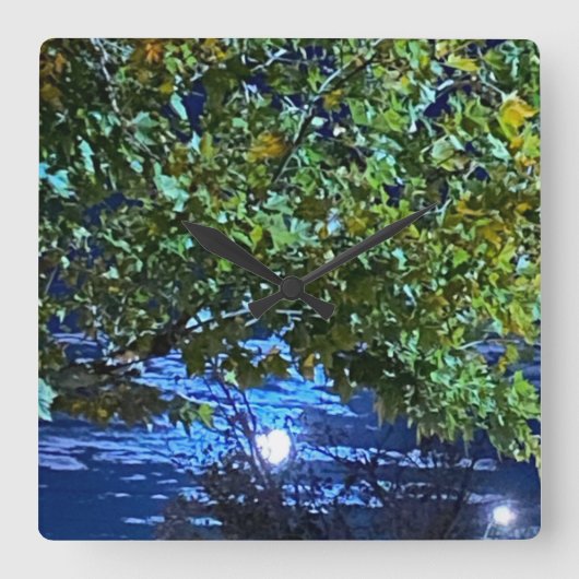 Volle maan 🌝 door de bomen 🌳 vierkante klok (Voorkant)