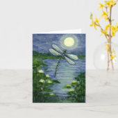 Volle Maan Dragonfly Pond Waterlelies Art Note Kaa Kaart (Gele Bloem)