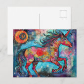 Volle Maan Eenhoorn Bloemen Collage Briefkaart (Voorkant / Achterkant)