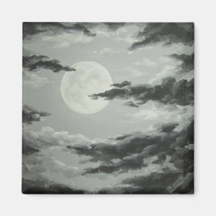 Volle Maan en Bewolkte Nachtlucht Magneet