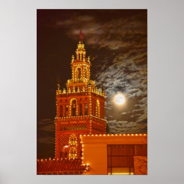 Volle maan en Giralda-toren, Kansas City, Missouri Poster
