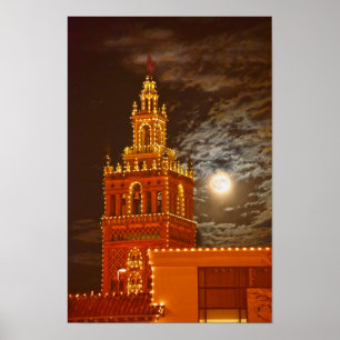 Volle maan en Giralda-toren, Kansas City, Missouri Poster
