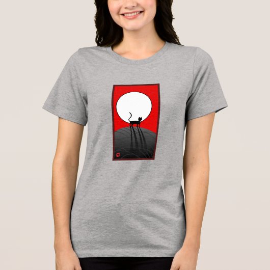 Volle maan en kat Tri-Blend shirt (Voorkant)