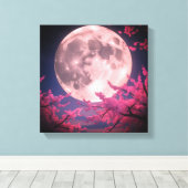 Volle Maan en Kersenbloesems Uitnodiging – Elegant Canvas Afdruk (Insitu (Houten vloer))