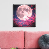 Volle Maan en Kersenbloesems Uitnodiging – Elegant Canvas Afdruk (Insitu (Woonkamer))