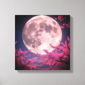 Volle Maan en Kersenbloesems Uitnodiging – Elegant Canvas Afdruk (Voorkant)
