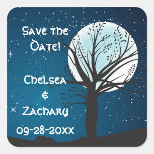 Volle Maan en Sterren Bruiloft Save the Date Vierkante Sticker