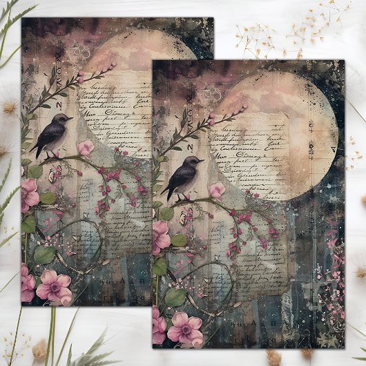 VOLLE MAAN EN VOGEL MIXED MEDIA DECOUPAGE TISSUEPAPIER