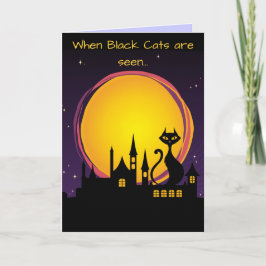 Volle maan en Zwarte Kat Halloween Kaart