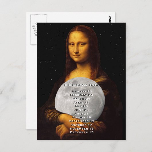 Volle Maan Fases Kalender 2024 US Oostelijke Datum Briefkaart (Voorkant / Achterkant)