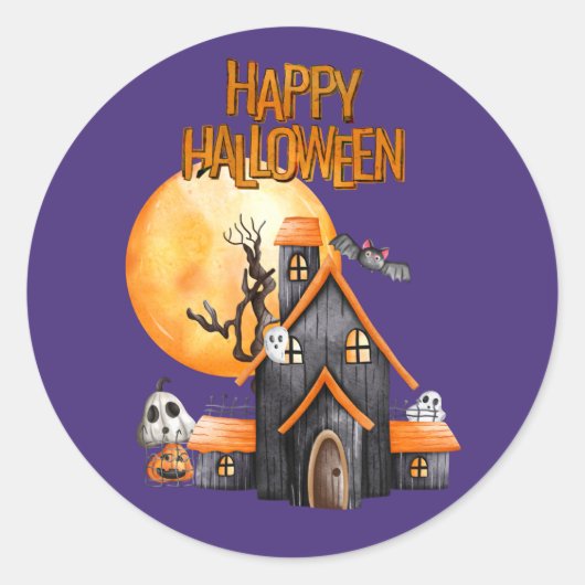 Volle Maan Gelukkig Halloween Ronde Sticker (Voorkant)