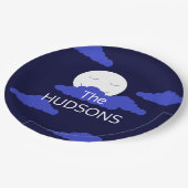 Volle maan glimlachen met donkere wolken: papieren bordje (Gekanteld)