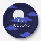 Volle maan glimlachen met donkere wolken: papieren bordje (Voorkant)