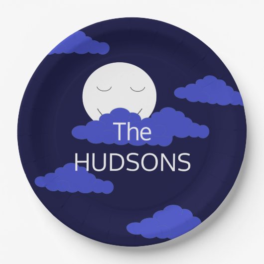 Volle maan glimlachen met donkere wolken: papieren bordje (Voorkant)