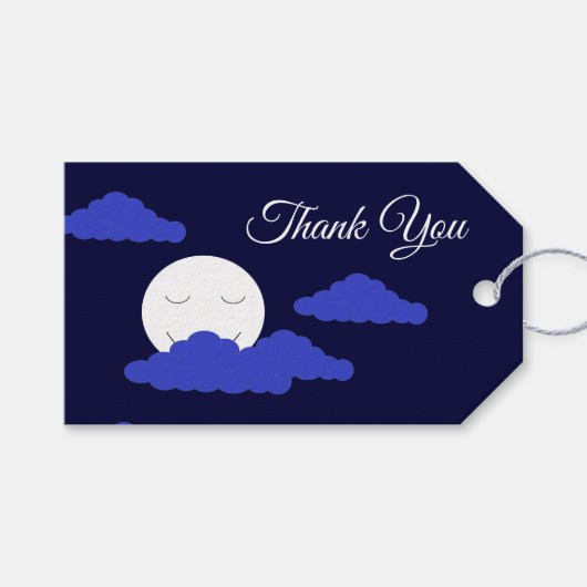 Volle maan glimlachen met wolken cadeaulabel (Voorkant (Horizontaal))