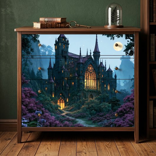 Volle Maan Gloeiend Gotisch Kasteel Decoupage Tissuepapier