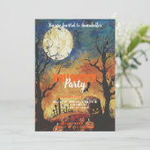 Volle Maan Graveyard Halloween Party Kaart (Staand voorkant)