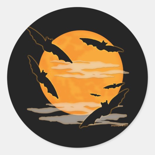Volle Maan Halloween Bats Ronde Sticker (Voorkant)