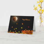 Volle Maan Halloween en bladeren Kaart (Gele Bloem)