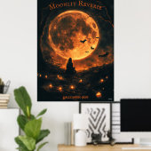 Volle maan Halloween met vleermuizen, kaarsen en n Poster (Thuiskantoor)