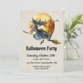 Volle maan heks Halloween feest Kaart (Staand voorkant)
