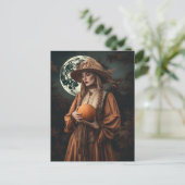 Volle maan heks met pompoen briefkaart (Staand voorkant)