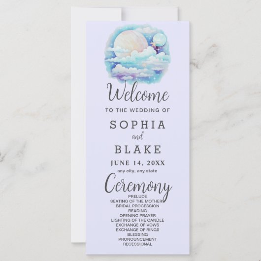 Volle Maan Hemelse Sterren Lavendel Huwelijksprogr (Voorkant)