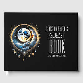 Volle maan hemelse zwart goud blauw luna chic gastenboek