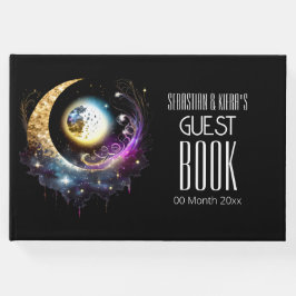 Volle maan hemelse zwarte magenta sterrennacht gastenboek