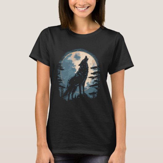 Volle Maan Howling Wolf Wolven 2 T-shirt (Voorkant)