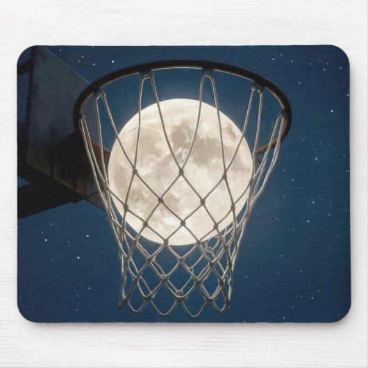 Volle Maan in een Basketbalnet Muismat (Voorkant)