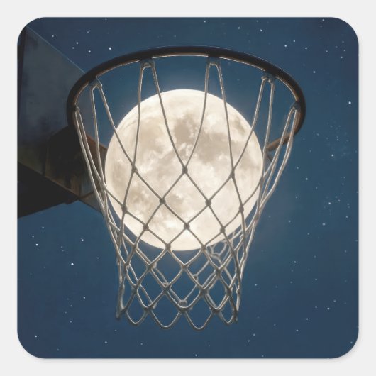 Volle Maan in een Basketbalnet Vierkante Sticker (Voorkant)
