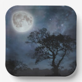 Volle Maan in een Sterrenhemel Papieren Bordje (Voorkant)