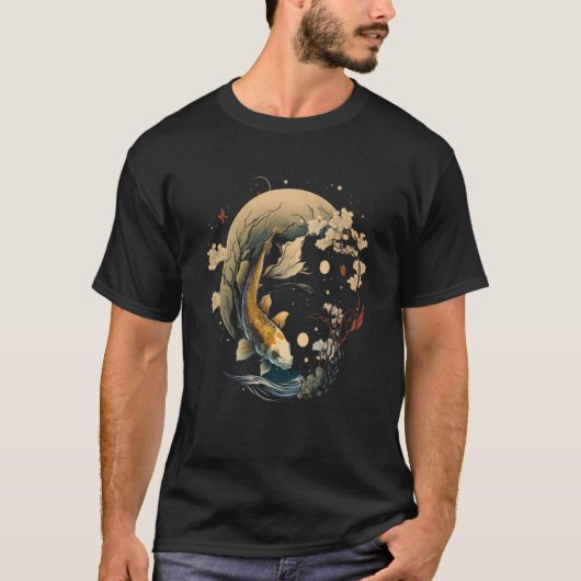 Volle Maan Japanse Koi Karper Vis T-shirt (Voorkant)