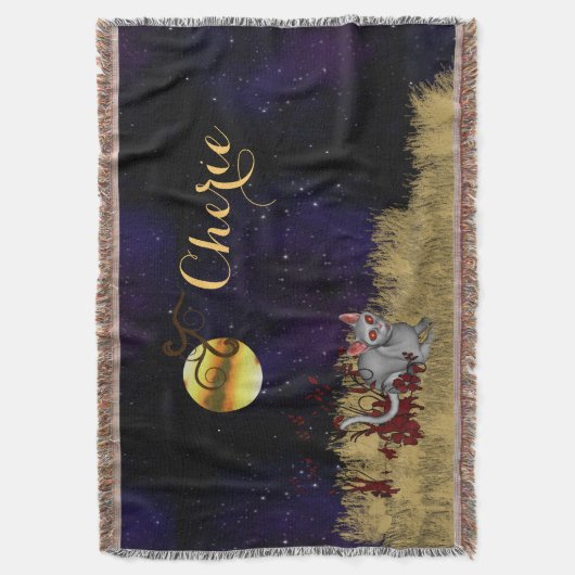 Volle Maan Kat Monogram / Gepersonaliseerd Deken (Voorkant Verticaal)