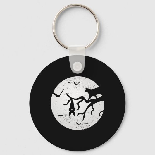  Volle Maan Kat Vleermuis Boom Spooky Halloween Co Sleutelhanger (Voorkant)