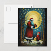 Volle Maan Kerstman Met Kind Kerstcadeau Briefkaart (Voorkant / Achterkant)