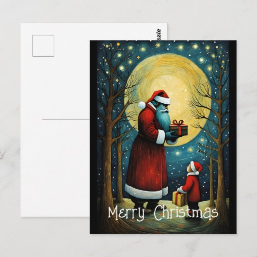 Volle Maan Kerstman Met Kind Kerstcadeau Briefkaart (Voorkant / Achterkant)